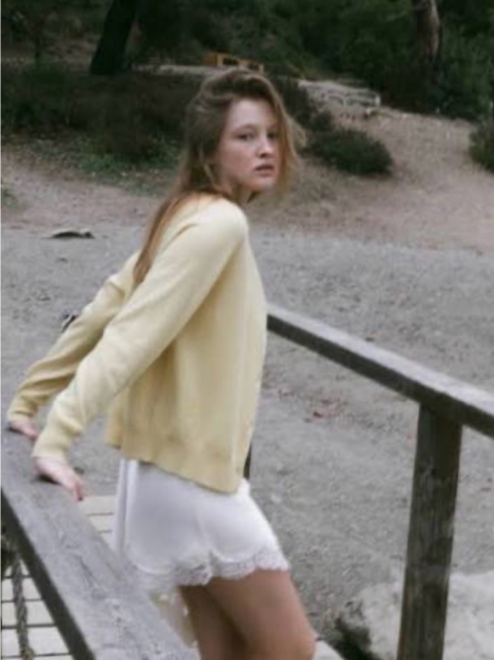 Cashmere Lightweight Yellow Pointelle Knit Cardigan Sweater, Medium